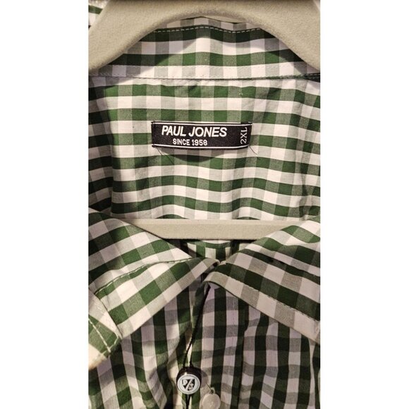 Paul Jones Long Sleeve Button Down Dress Shirt Green/White 2XL - Picture 2 of 4